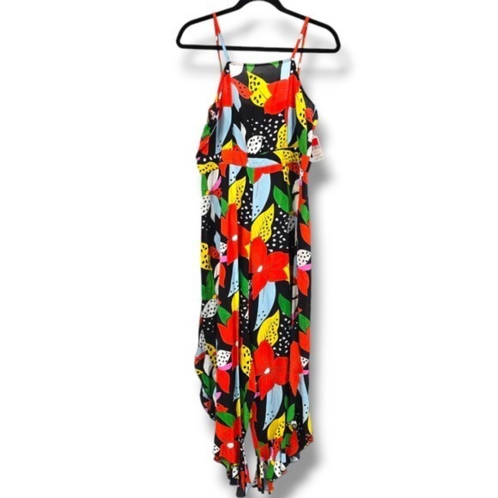 NEW True Destiny Women's Spaghetti Strap Tropical Floral Ruffle Romper Size XL‎